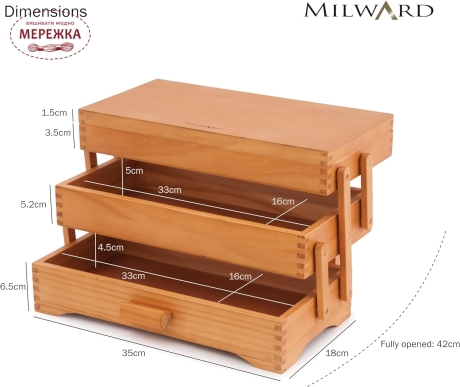 Фото Скринька для рукоділля Milward Wood Cantilever Craft Box Pine Wood 2519013