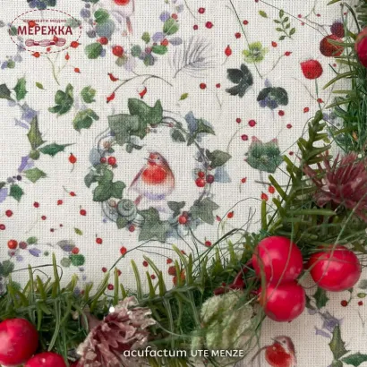 Фото Декоративні тканини Acufactum Baumwollstoff Rotkehlchen & Kranze 3523-2011