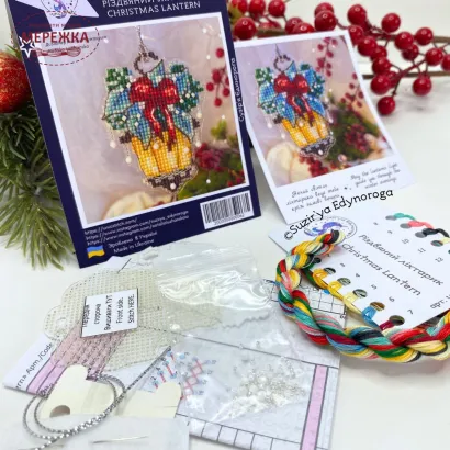 Фото Набір для вишивання хрестиком Сузір'я Єдинорога Різдвяний ліхтарик (прозорий акрил на підвісі) 1125 а