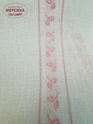 Фото Стрічка Vaupel and Heilenbeck льон 100%, біла, рожеве листя, 28.5 см. 