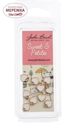 Фото John Bead пришивні шарми Small Heart White, 10 шт, 7*8мм. 40464-23