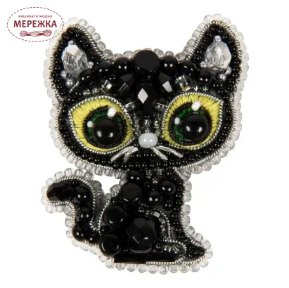 Фото Набір для вишивання бісером CrystalArt Брошка, Чорний кіт БП-330