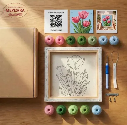 Фото Килимова вишивка Exclusive Art Тюльпани блакитні, 40х40 см. (квадрат)