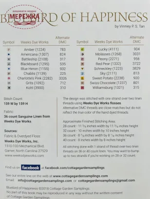 Фото Схема для вишивання Cottage Garden Samplings Bluebird of Happiness