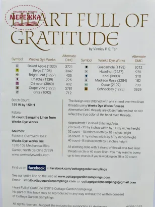 Фото Схема для вишивання Cottage Garden Samplings Heart Full of Gratitude