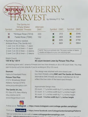 Схема для вишивання Cottage Garden Samplings Strawberry Harvest