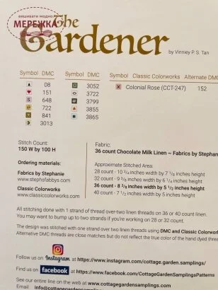 Фото Cottage Garden Samplings Схема для вишивання The Gardener
