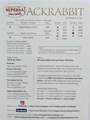 Фото Схема для вишивання Cottage Garden Samplings The Jackrabbit