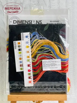 Фото Набір для вишивання гладдю Dimensions Півень на чорному 01543