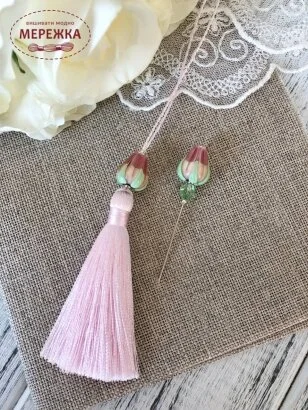 Фото Hobby Bee Набір китичка та голка-пін, Рожеві двокольорові бутони