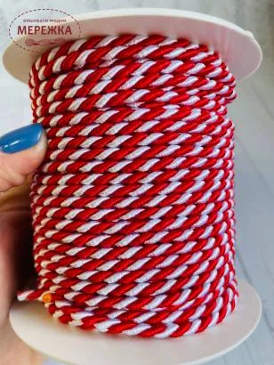 Фото Шнур декоративний, 3,3 мм., колір - біло-червоний