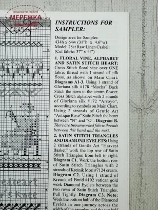 The Victoria Sampler Ключ до схеми Heirloom Stitching Sampler 100