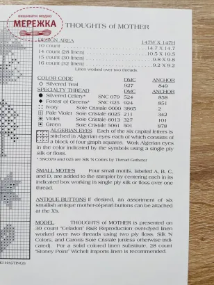 Фото Схема для вишивання The Cricket Collection Thoughts of Mother