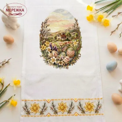 Фото Набір для вишивання хрестиком AbrisArt Рушник "Квітуча писанка" АНЕ-005