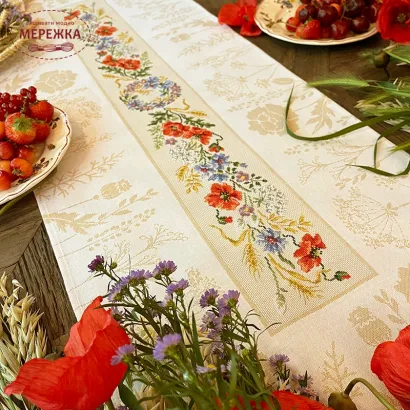 Фото Les Brodeuses Parisiennes Скатертина 113х42см Aida : Le chemin de table «elegance estivale» CTEE/JAR