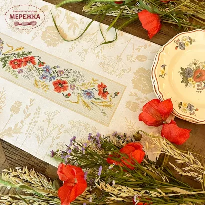 Фото Les Brodeuses Parisiennes Скатертина 113х42см Aida : Le chemin de table «elegance estivale» CTEE/JAR