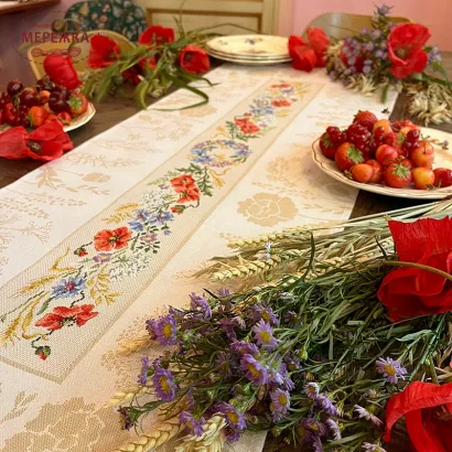 Фото Les Brodeuses Parisiennes Скатертина 113х42см Aida : Le chemin de table «elegance estivale» CTEE/JAR