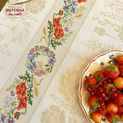 Фото Les Brodeuses Parisiennes Скатертина 113х42см Aida : Le chemin de table «elegance estivale» CTEE/JAR