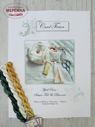 Heirloom Embroideries Схема April Rose Skissors Fob and Biskornu+silk pack (шовкові нитки) HE-ARB