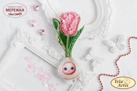 Набір для вишивання бісером TelaArtis Брошка Маленький тюльпан Б-031 фото
