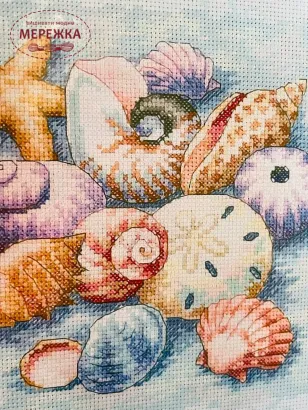 Фото набір для вишивання Мушлі на голубому 13725