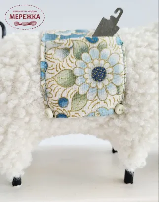 Фото DyvoPtah Рукодільний органайзер Овечка блакитні квіти на білому, основа біла