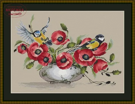 Фото Набір для вишивання хрестиком LittleStitch Синички та маки 250071