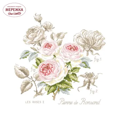 Фото Les Brodeuses Parisiennes Схема Etude a la rose "Pierre de Ronsard"+тканина, пришивний шарм
