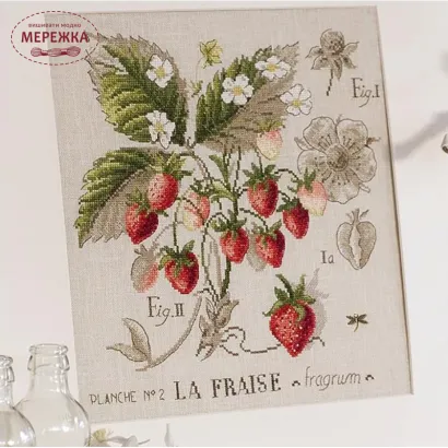 Фото Les Brodeuses Parisiennes Схема Etude aux Fraises+тканина, пришивний шарм EFL/CRE