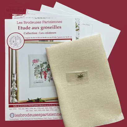 Фото Les Brodeuses Parisiennes Схема Etude aux Groseilles+тканина, пришивний шарм EGL/CRE
