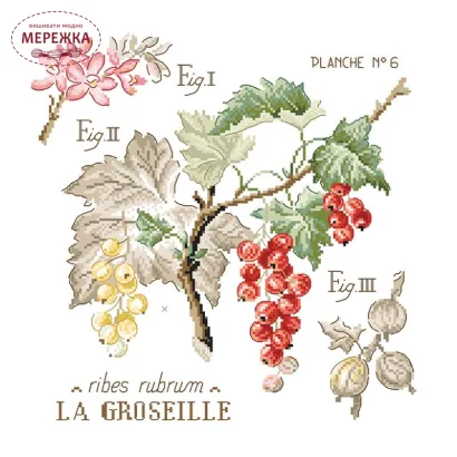 Фото Les Brodeuses Parisiennes Схема Etude aux Groseilles+тканина, пришивний шарм EGL/CRE