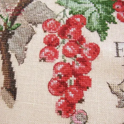 Фото Les Brodeuses Parisiennes Схема Etude aux Groseilles+тканина, пришивний шарм EGL/CRE