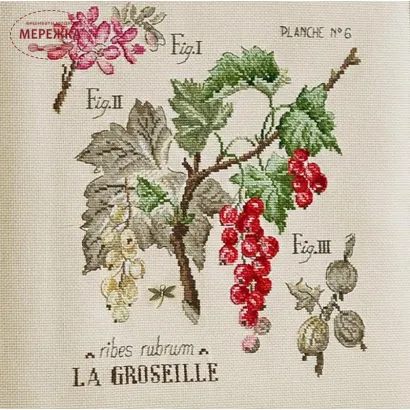 Фото Les Brodeuses Parisiennes Схема Etude aux Groseilles+тканина, пришивний шарм EGL/CRE