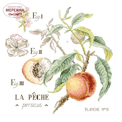 Фото Les Brodeuses Parisiennes Схема Etude aux Peches+тканина, пришивний шарм EPEL/CRE