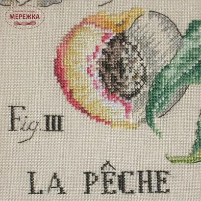 Фото Les Brodeuses Parisiennes Схема Etude aux Peches+тканина, пришивний шарм EPEL/CRE
