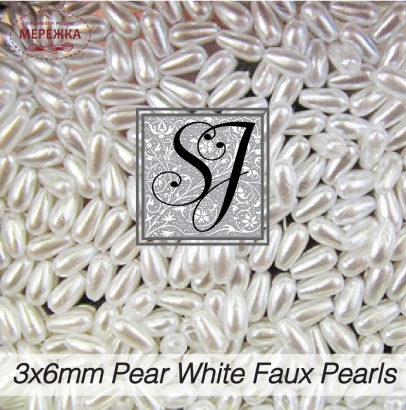 Фото Бісер SJ Designs Faux Pearls Pear 3*6 mm White