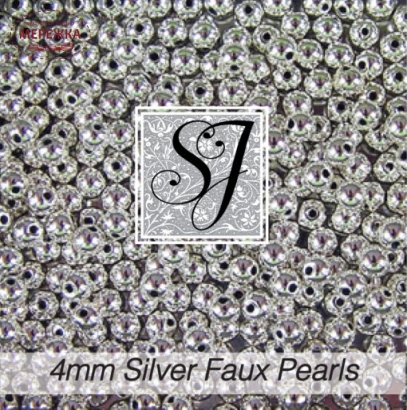 Фото SJ Designs Faux Pearls, 4 mm Round SILVER