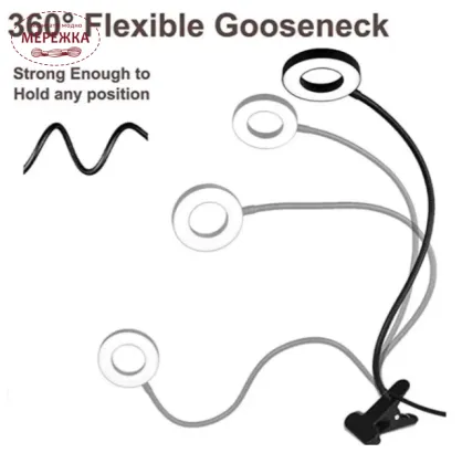 Фото LED Лампа на прищіпці, чорна FS-018