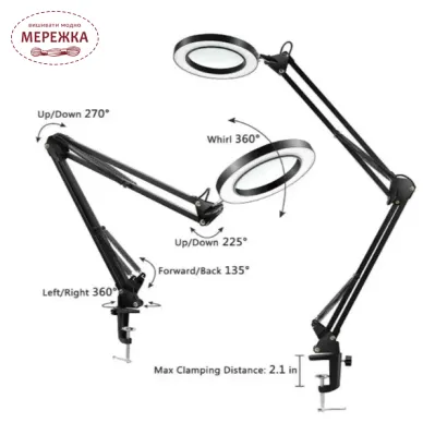 Фото Настільна LED Лампа-лупа FS-055 (8-кратне збільшення), 12 вт LB1146, чорна