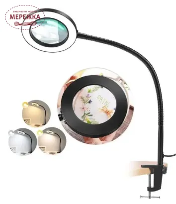 Фото Настільна LED Лампа-лупа FS-059 (5-кратне збільшення), 12 вт LB1655, чорна