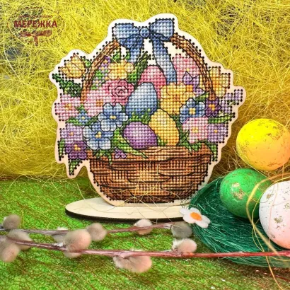 Фото Набір для вишивання хрестиком Kingdom of Handmade по дереву Великодній кошик VK-01