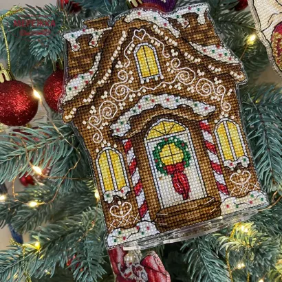 Фото Набір для вишивання хрестиком Сузір'я Єдинорога Пряниковий будинок та ялинка 2в1 (прозорий акрил +підставка) 1072 а