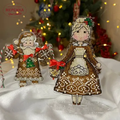 Фото Набір для вишивання хрестиком Сузір'я Єдинорога 2в1 Пряниковий Містер та Місіс Санта (акрил +підставка) 1075 а