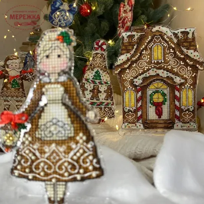 Фото Набір для вишивання хрестиком Сузір'я Єдинорога 2в1 Пряниковий Містер та Місіс Санта (акрил +підставка) 1075 а