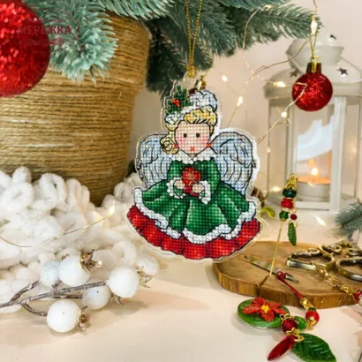 Фото Набір для вишивання хрестиком Сузір'я Єдинорога Зелений янгол Різдва (акрил на підвісі) 1052 а