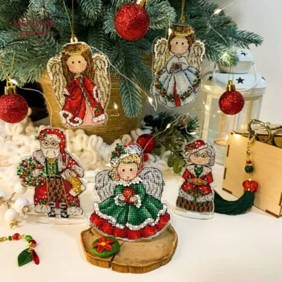 Фото Набір для вишивання хрестиком Сузір'я Єдинорога Зелений янгол Різдва (акрил на підвісі) 1052 а