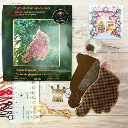 Фото Набір для вишивання хрестиком Kingdom of Handmade по дереву Пряник Кардинал GB-07