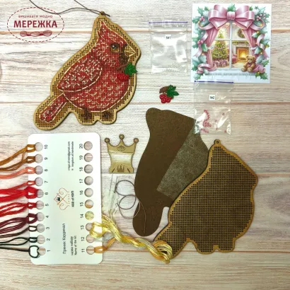 Фото Набір для вишивання хрестиком Kingdom of Handmade по дереву Пряник Кардинал GB-07