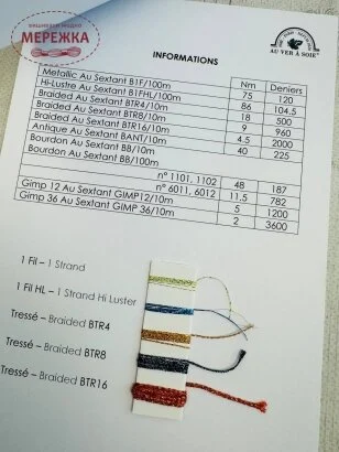 Фото Au Ver à Soie карта кольорів металізованих ниток