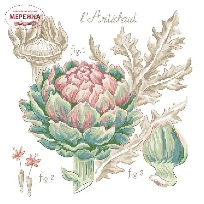 Фото Les Brodeuses Parisiennes Схема Etude a l'Artichaut+тканина, пришивний шарм EAL/CRE